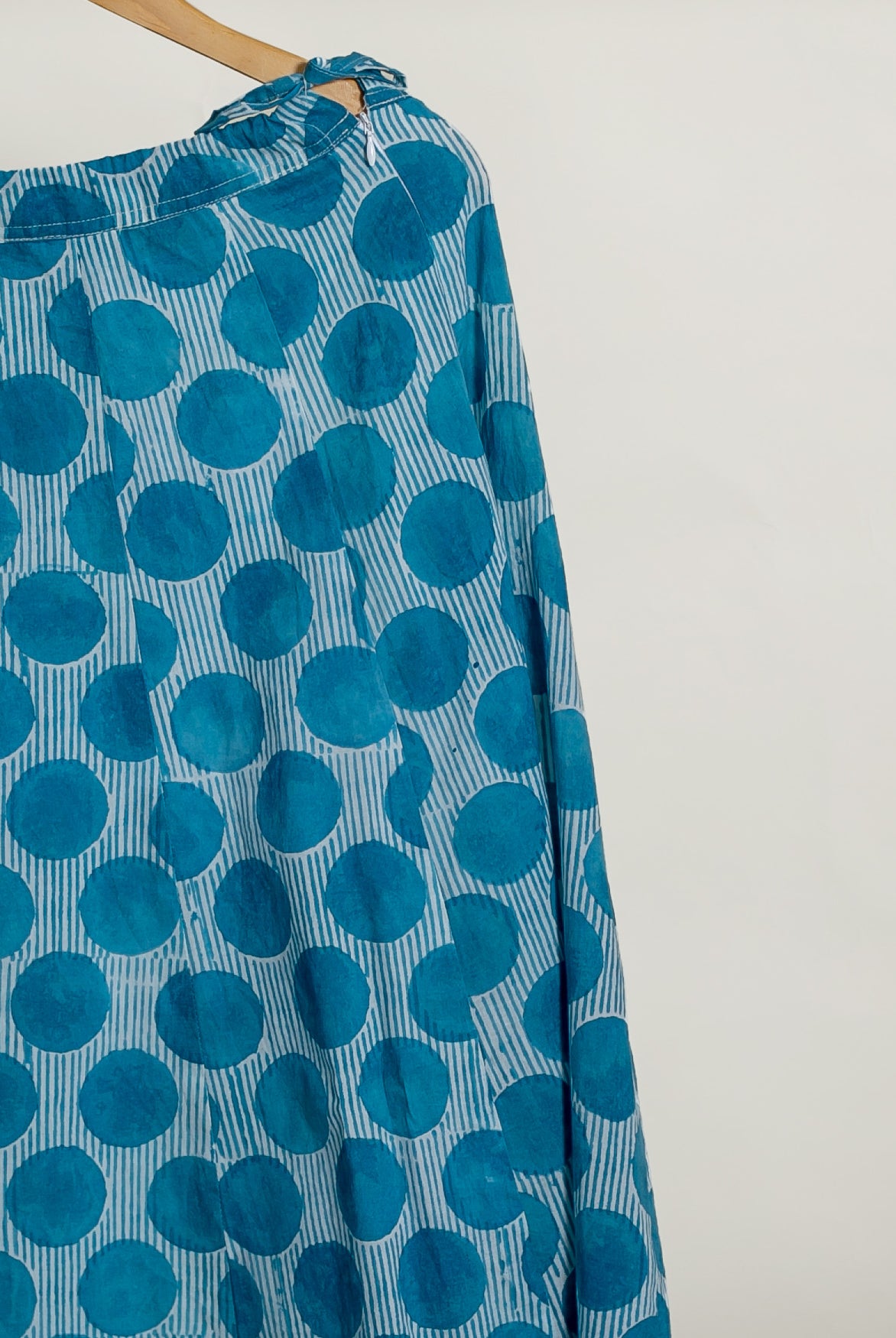 Sky Blue Polka Dot Handblock Cotton Co-ord Set — skirt polka dot print detail