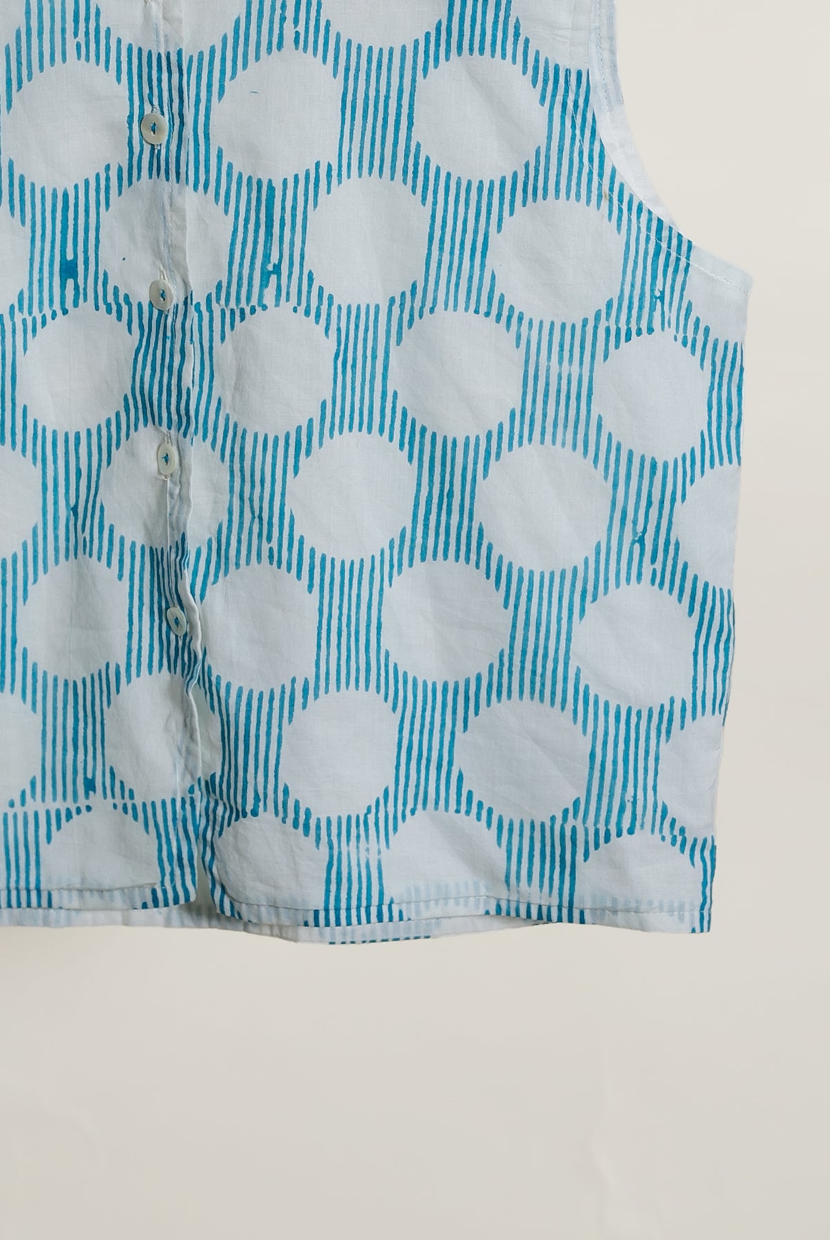 Sky Blue Polka Dot Handblock Cotton Co-ord Set — top print detail