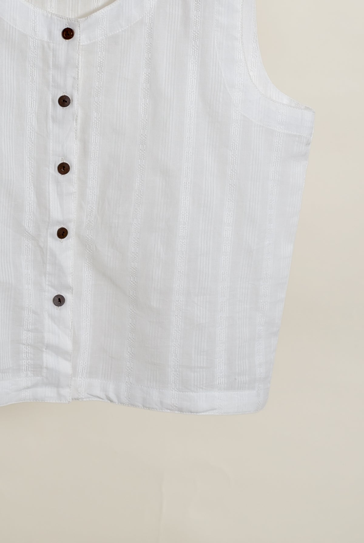 White & Navy Lotus Handblock Cotton Co-ord Set — dobby cotton top button detail