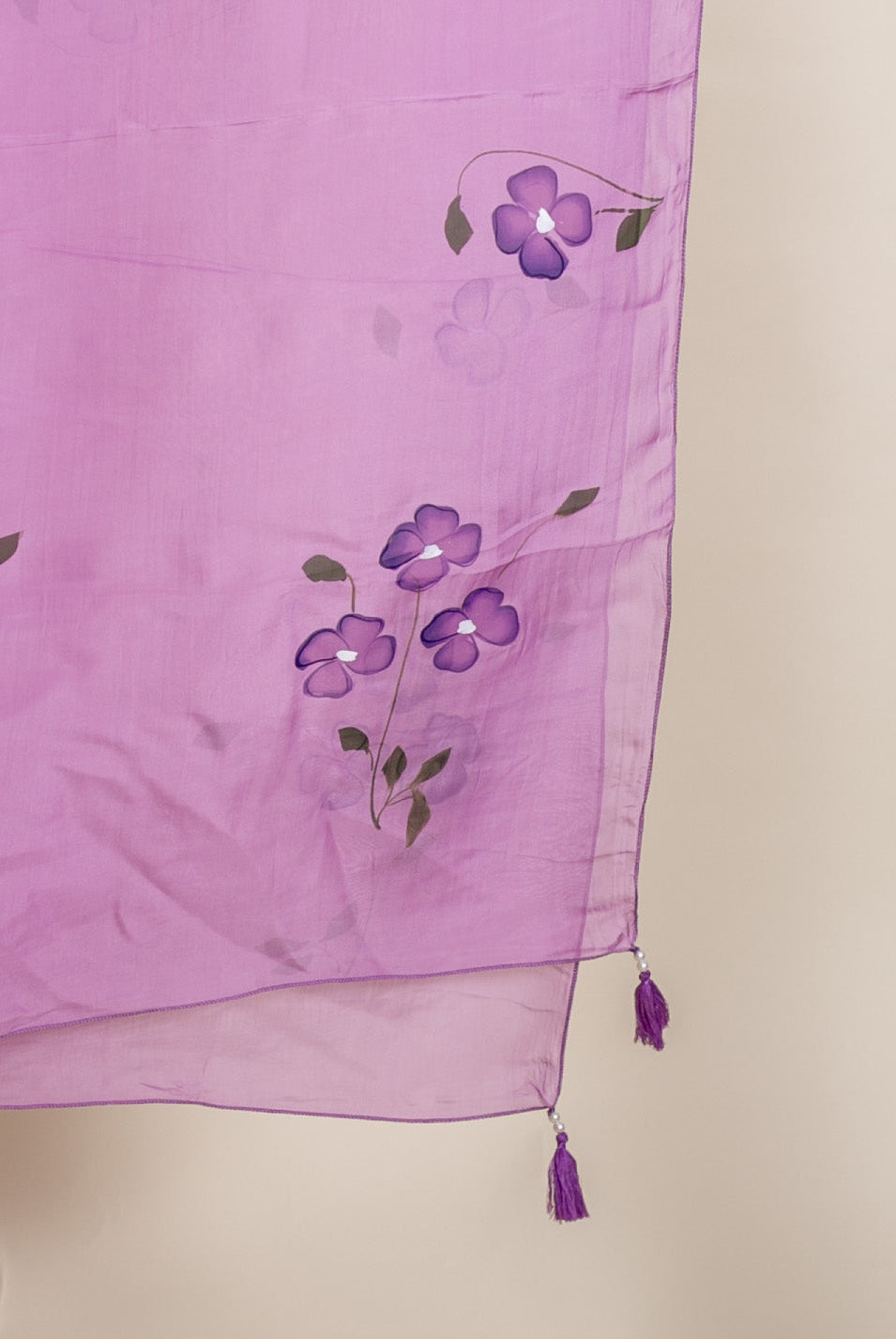 Lilac Hand Painted Organza Kurta Set with Pants & Dupatta — view 8