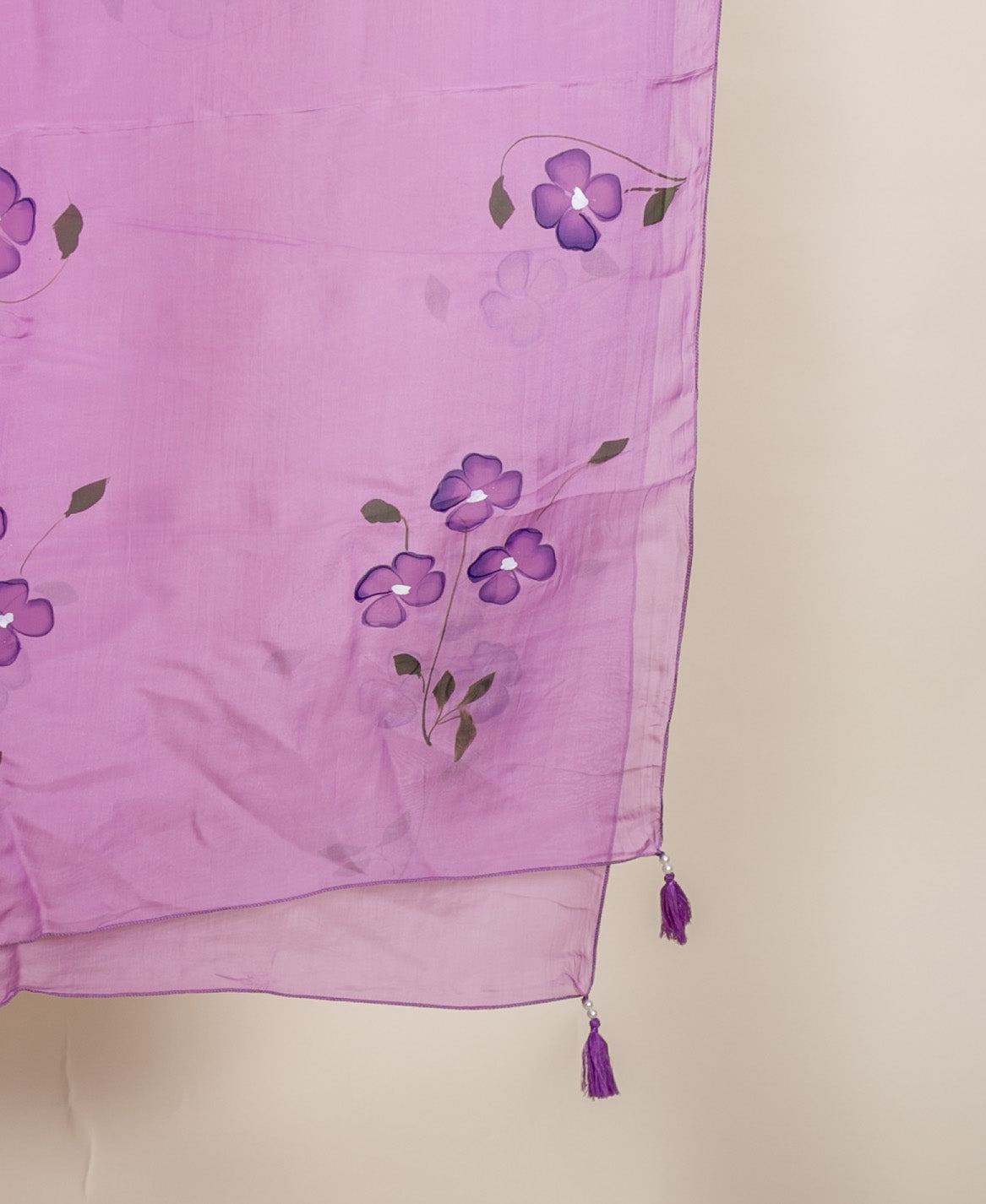 Lilac Hand Painted Organza Kurta Set with Pants & Dupatta — view 8