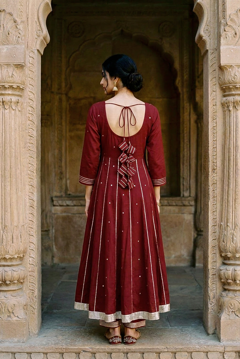 Maroon Embroidered Premium Modal Kurta Set with Pants & Dupatta — kurta detail