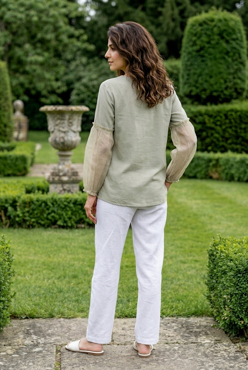 Sage Green Modal Top with Organza Sleeves — view 3