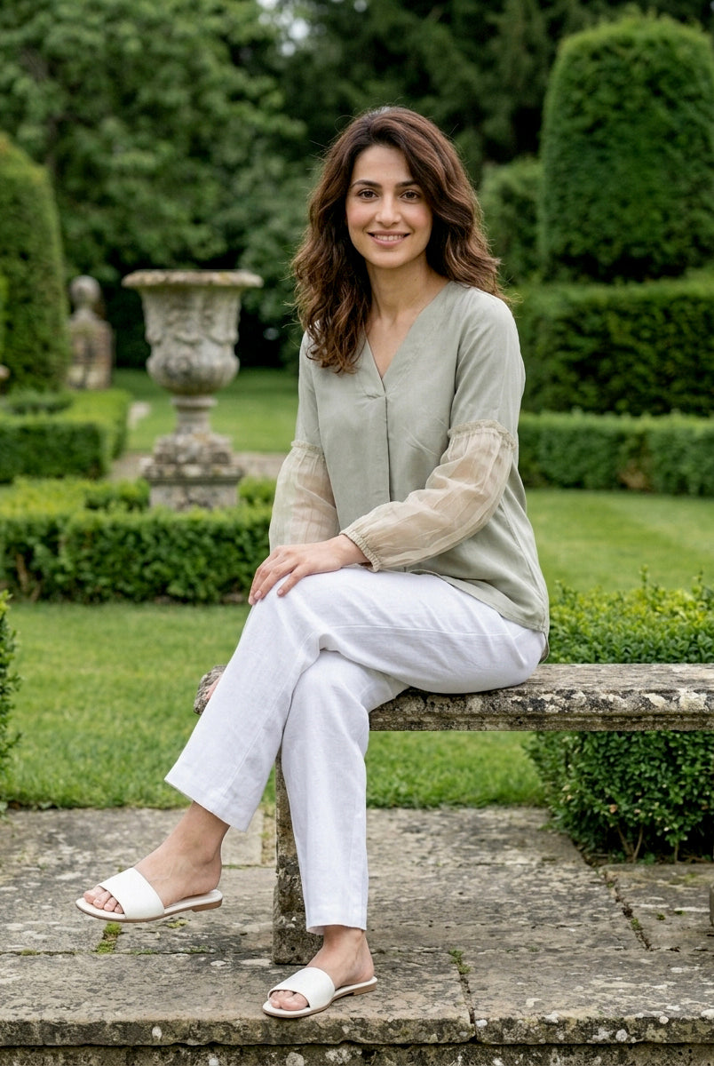 Sage Green Modal Top with Organza Sleeves — view 4