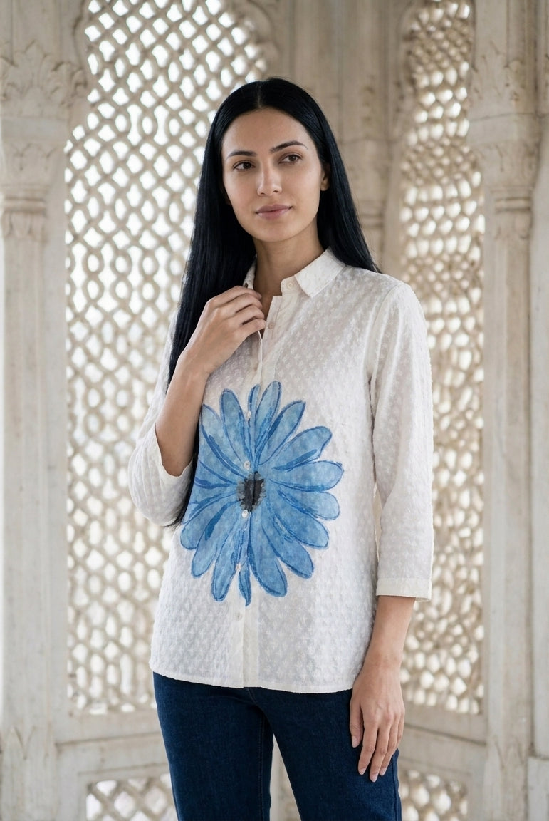 White Hand-Painted Jacquard Shirt Top — styled look