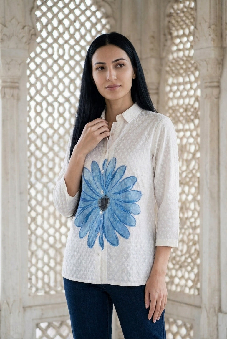 White Hand-Painted Jacquard Shirt Top — styled look