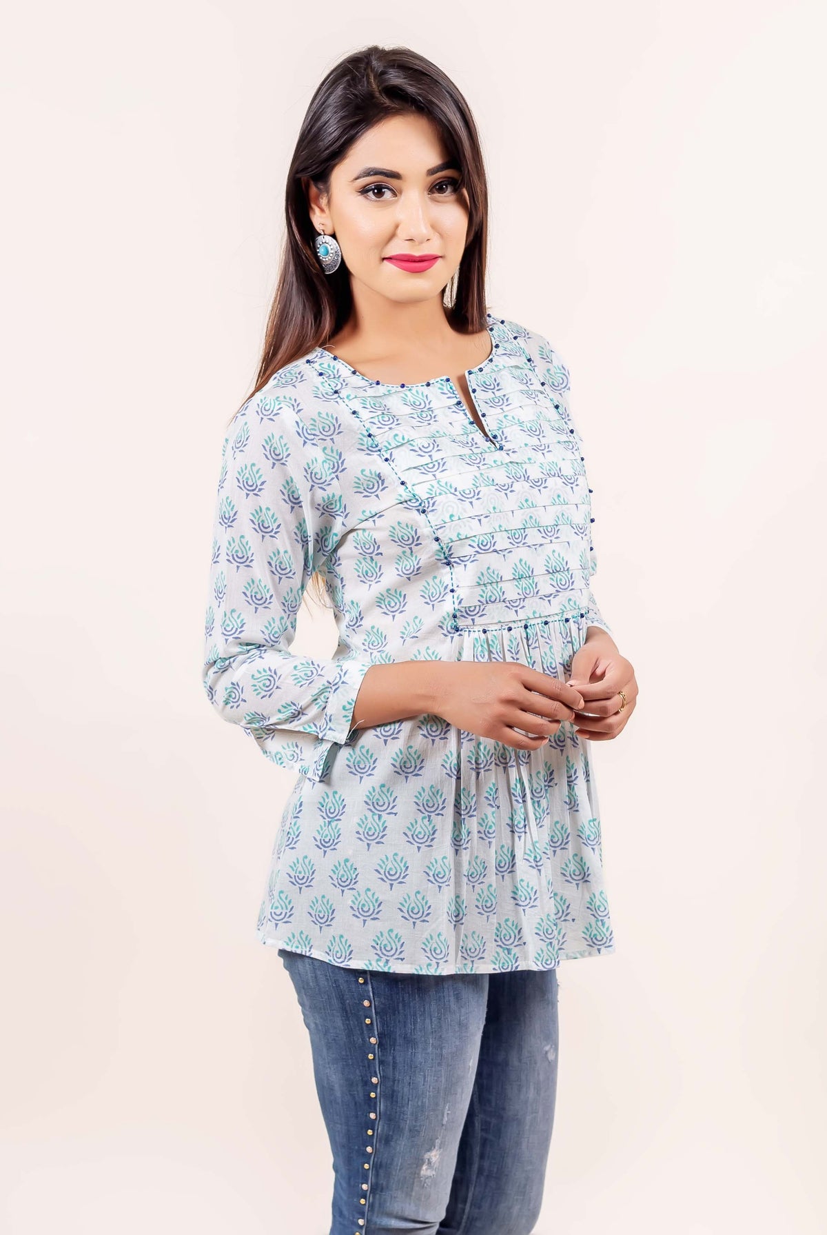 Aqua Blue Hand Block Printed top online