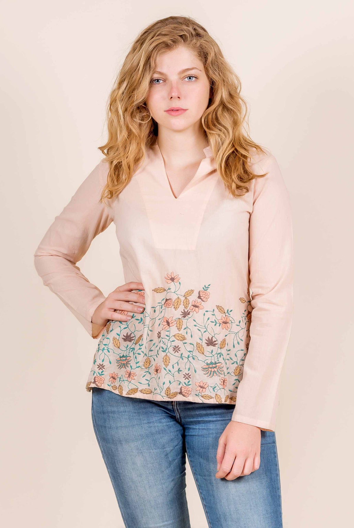 Cotton Pink Multi Coloured Embroidered Short Top