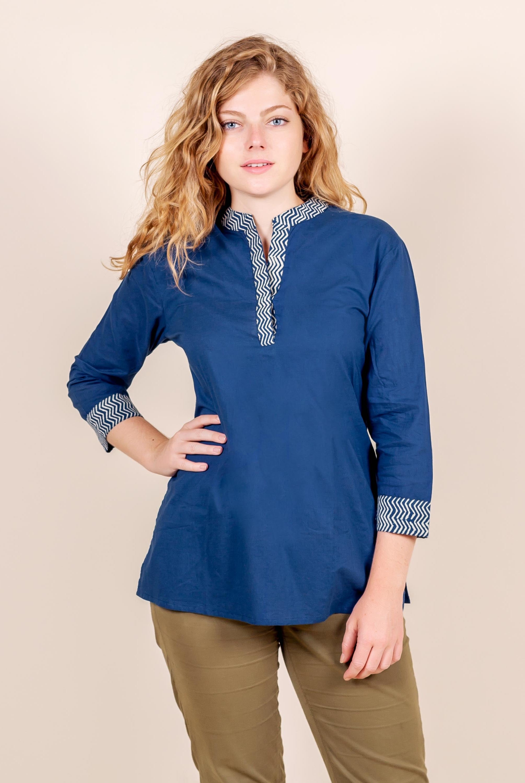 Indigo Chevron Inspirational Printed Ethnic Top