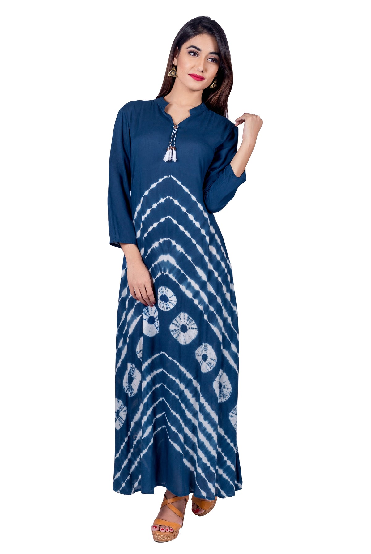 Indigo Tie and Dye Tasseled Indo Western Dress