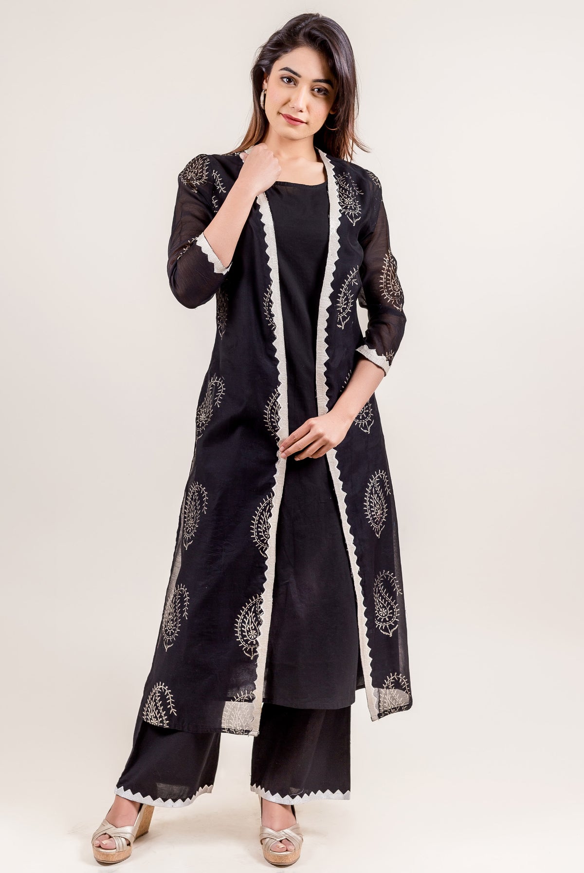 Empire Cut Jacket Style Multi Layered Indo Western Dress with Pants