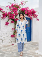 Ivory & Indigo Marigold Handblock Cotton Co-ord Set — front view