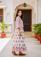 Red & White Striped Floral Handblock Cotton Co-ord Set — side view