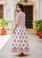 Red & White Striped Floral Handblock Cotton Co-ord Set — back view