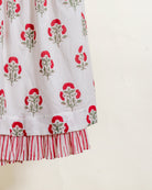 Red & White Striped Floral Handblock Cotton Co-ord Set — floral skirt and striped ruffle detail