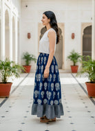 White & Navy Lotus Handblock Cotton Co-ord Set — side view