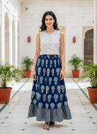 White & Navy Lotus Handblock Cotton Co-ord Set — front styled look