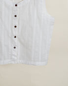 White & Navy Lotus Handblock Cotton Co-ord Set — dobby cotton top button detail
