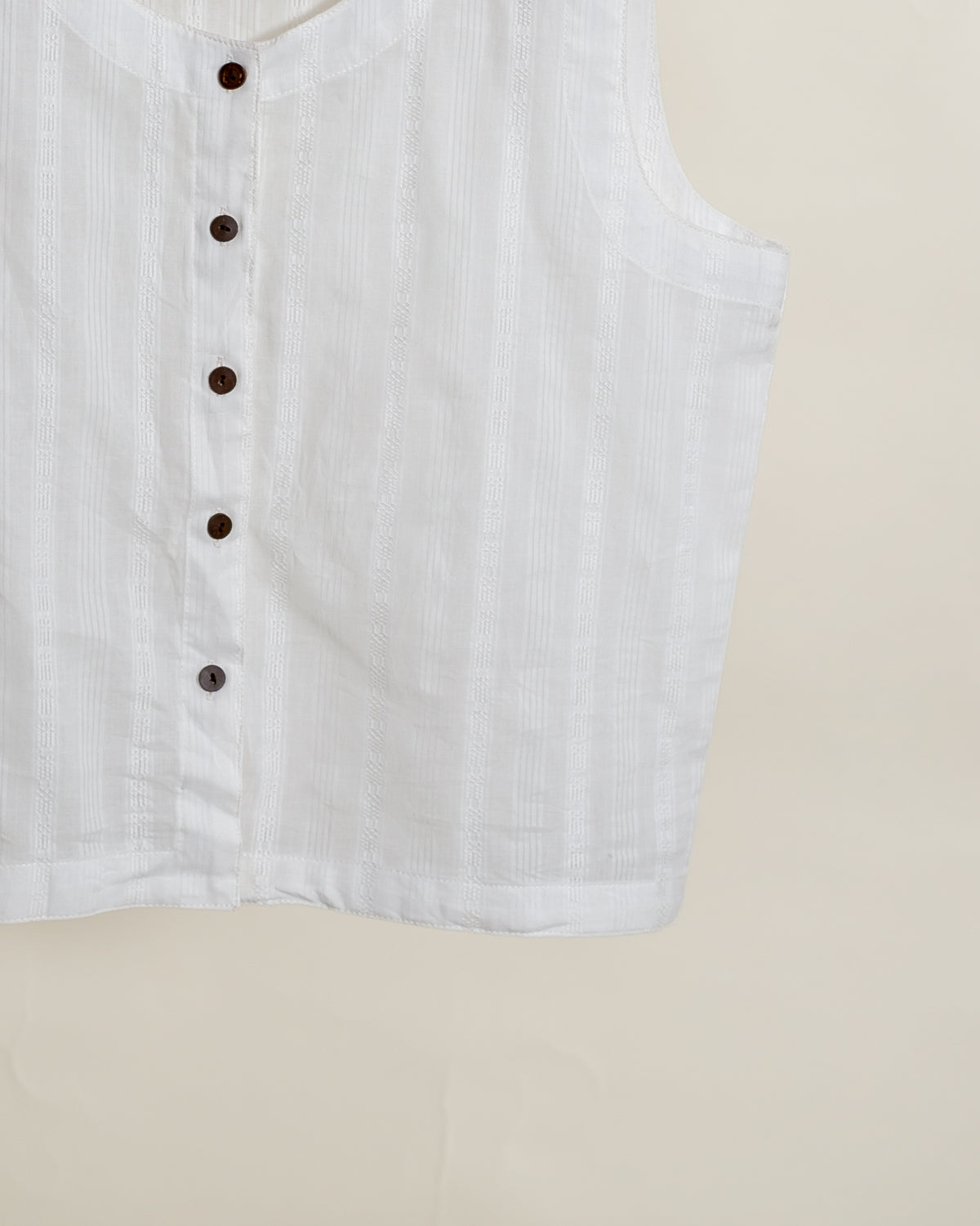 White & Navy Lotus Handblock Cotton Co-ord Set — dobby cotton top button detail