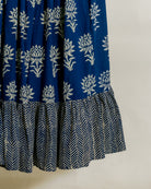 White & Navy Lotus Handblock Cotton Co-ord Set — lotus print and herringbone ruffle hem detail