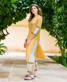 Mayukhi Straight Cut Hand Block Printed Front Slit Kurta — side view showing the front slit, kurta with palazzo pants