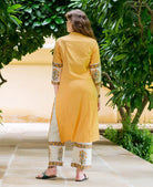 Mayukhi Straight Cut Hand Block Printed Front Slit Kurta — back view, kurta with hand block printed palazzo pants