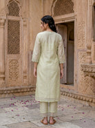 Sage Green Silk Chanderi Kurta with Pants & Organza Dupatta — view 4