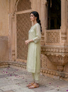 Sage Green Silk Chanderi Kurta with Pants & Organza Dupatta — view 3
