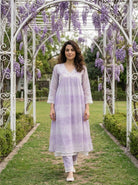 Lilac Tie-Dye Organza Kurta Set with Pants & Dupatta — view 3