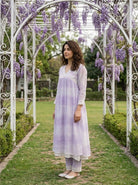 Lilac Tie-Dye Organza Kurta Set with Pants & Dupatta — view 4