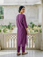 Mauve Purple Chanderi Silk Kurta Set with Pants & Block Print Dupatta — view 6
