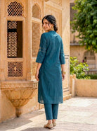 Teal Silk Chanderi Kurta with Pants & Chanderi Dupatta — view 4
