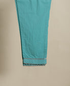 Aqua Pitta-Work Silk Chanderi Kurta Set with Pants & Block Print Dupatta — fabric close-up