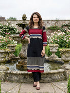 Black Tribal Hand Block Print Cotton Kurta Set with Pants & Dupatta — view 3