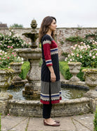 Black Tribal Hand Block Print Cotton Kurta Set with Pants & Dupatta — view 4