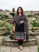 Black Tribal Hand Block Print Cotton Kurta Set with Pants & Dupatta — view 5