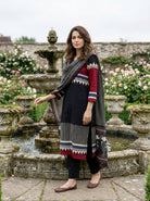 Black Tribal Hand Block Print Cotton Kurta Set with Pants & Dupatta — view 6