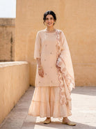 Peach Silk Chanderi Kurta with Muslin Sharara & Chanderi Dupatta — view 1