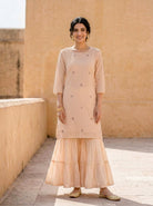 Peach Silk Chanderi Kurta with Muslin Sharara & Chanderi Dupatta — view 2