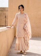 Peach Silk Chanderi Kurta with Muslin Sharara & Chanderi Dupatta — view 5