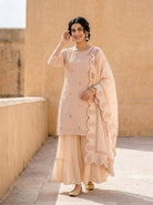 Peach Silk Chanderi Kurta with Muslin Sharara & Chanderi Dupatta — view 6