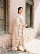 Ivory Embroidered Silk Chanderi Kurta Set with Pants & Dupatta — model front