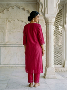 Magenta Silk Chanderi Kurta with Pants & Chanderi Dupatta — view 4