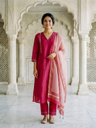 Magenta Silk Chanderi Kurta with Pants & Chanderi Dupatta — view 1