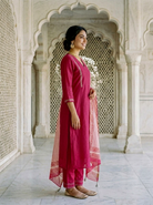 Magenta Silk Chanderi Kurta with Pants & Chanderi Dupatta — view 3