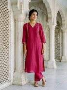 Magenta Silk Chanderi Kurta with Pants & Chanderi Dupatta — view 6