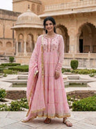 Pink Tiered Cotton Dress with Dupatta — view 1