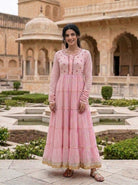 Pink Tiered Cotton Dress with Dupatta — view 2