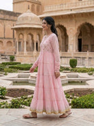 Pink Tiered Cotton Dress with Dupatta — view 3
