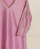 Mauve Embroidered Silk Chanderi Kurta Set with Pants & Block Print Dupatta — print detail
